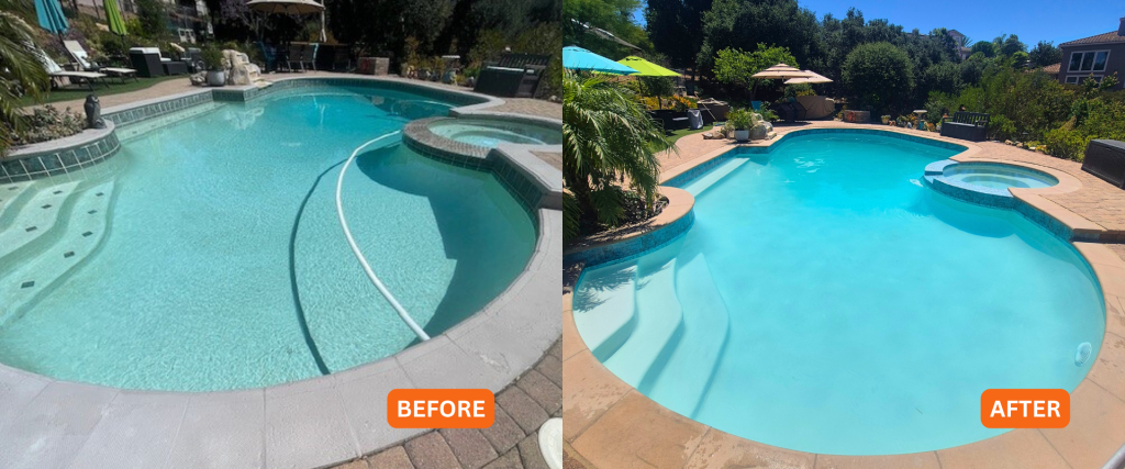 Pool plastering and resurfacing before and after comparison